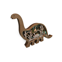 Decorațiune Luminoasă din Lemn – Dinozaur cu Peisaj Preistoric