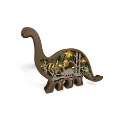 Decorațiune Luminoasă din Lemn – Dinozaur cu Peisaj Preistoric