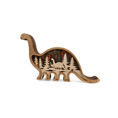 Decorațiune din Lemn – Dinozaur cu Peisaj Preistoric
