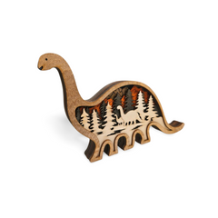 Decorațiune din Lemn – Dinozaur cu Peisaj Preistoric