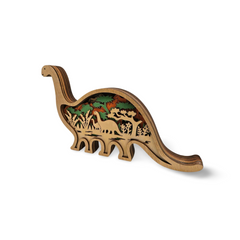 Decorațiune din Lemn – Dinozaur cu Peisaj Preistoric
