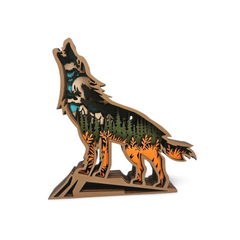 Decorațiune Luminoasă din Lemn – Lup