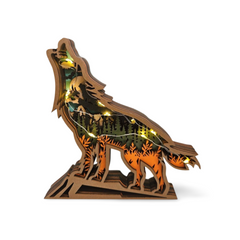 Decorațiune Luminoasă din Lemn – Lup