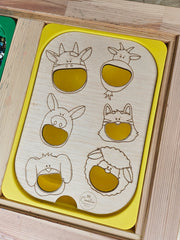 Placă Educativă din Lemn – „Hrănește Animalele de la Fermă” (Compatibilă cu Masa Flisat IKEA)