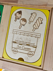 Placă Educativă din Lemn – „Înghețată la Stand” (Compatibilă cu Masa Flisat IKEA)