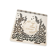 Cutie personalizată din lemn pentru fotografii și stick USB Model Frunze