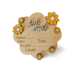 Plăcuță din lemn - ,,Hello World” - model cu flori