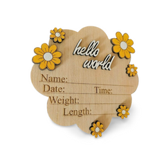 Plăcuță din lemn - ,,Hello World” - model cu flori