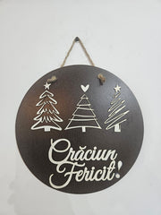 Plachetă Decorativă din Lemn – „Crăciun Fericit” 🎄✨