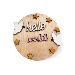 Placă din Lemn „Hello World” – Roz pentru Fetițe