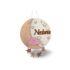 Plachetă Personalizată din Lemn – „Moon & Stars Memories”