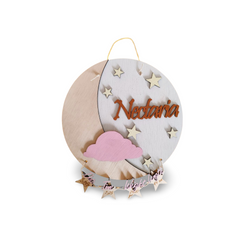 Plachetă Personalizată din Lemn – „Moon & Stars Memories”