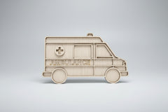 Tăviță senzorială din lemn – Ambulanță