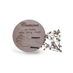 Plachetă Personalizată din Lemn cu Datele Nașterii și Suport pentru Brățara de Maternitate 4