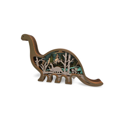 Decorațiune Luminoasă din Lemn – Dinozaur cu Peisaj Preistoric