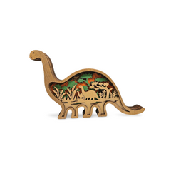 Decorațiune din Lemn – Dinozaur cu Peisaj Preistoric