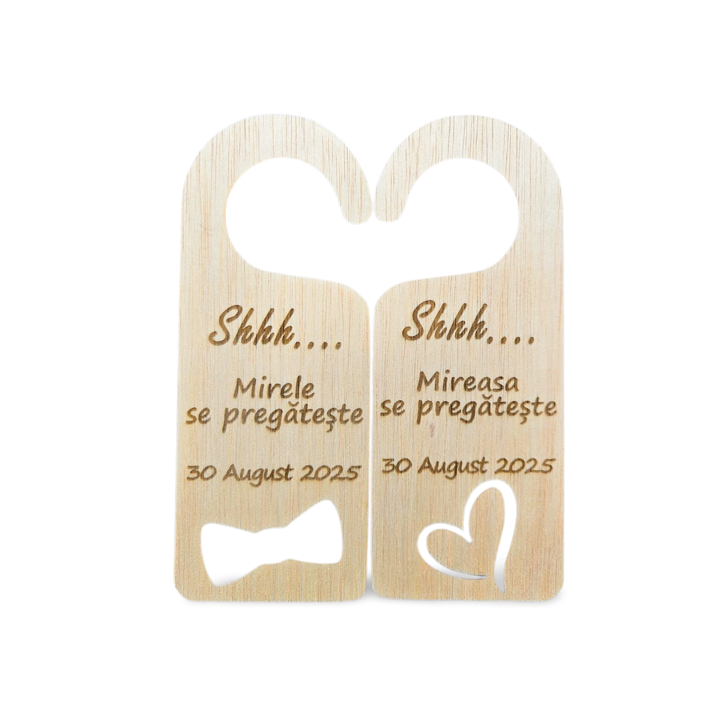 Set Semne de Ușă Personalizate – „Shhhh... Mirele & Mireasa”