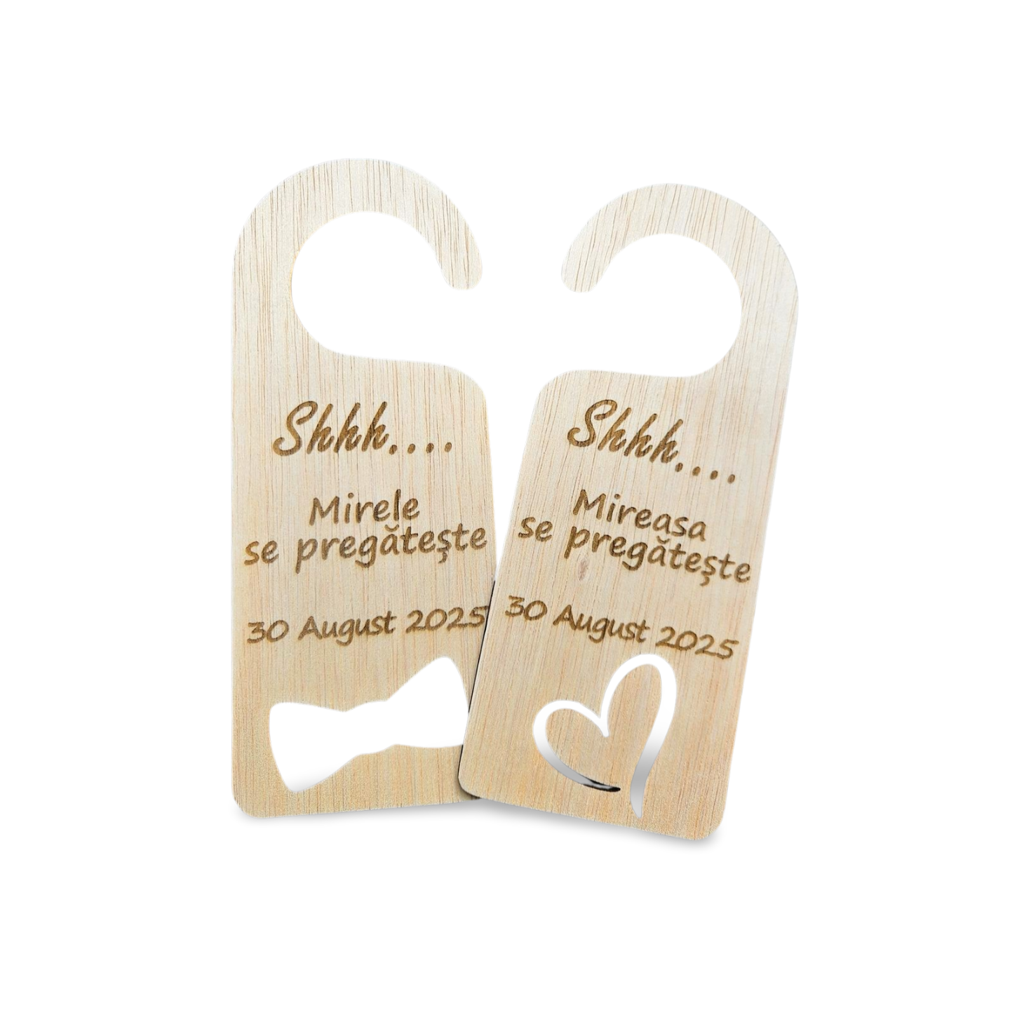 Set Semne de Ușă Personalizate – „Shhhh... Mirele & Mireasa”