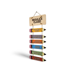 Plachetă din Lemn „Regulile Clasei/Grupei” – Decor Educativ cu Creioane Suspendate