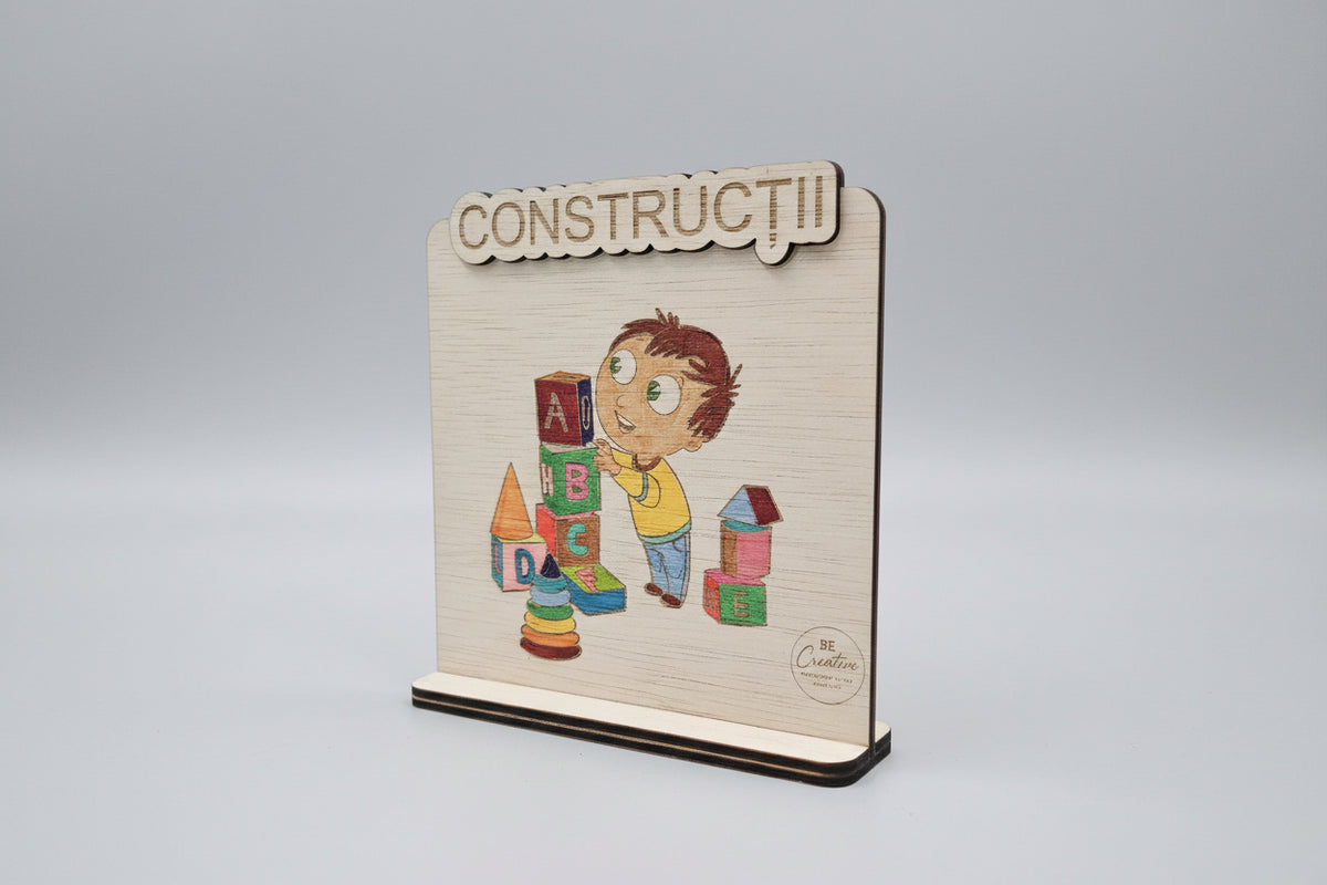 Plachetă din lemn pentru centru de interes - ,,Construcții”