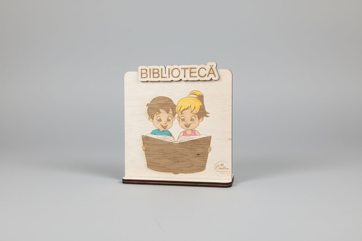 Plachetă dim lemn pentru centru de interes - ,,Bibliotecă”