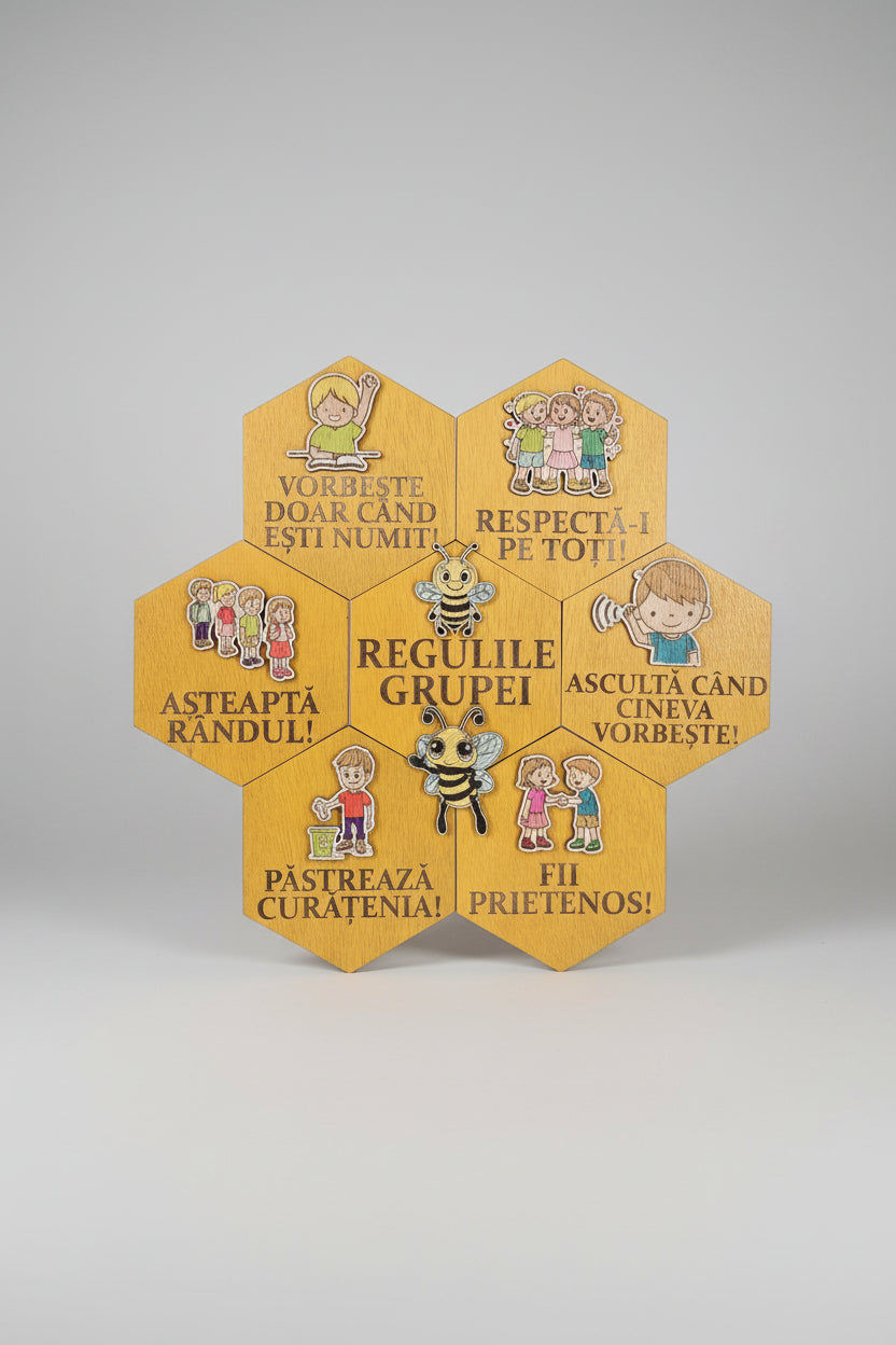 Regulile Grupei Albinutelor – Set educativ din lemn 🐝💛