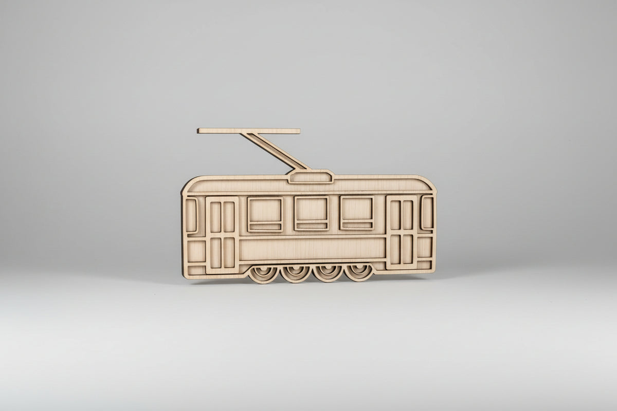 Tăviță senzorială din lemn – Tramvai