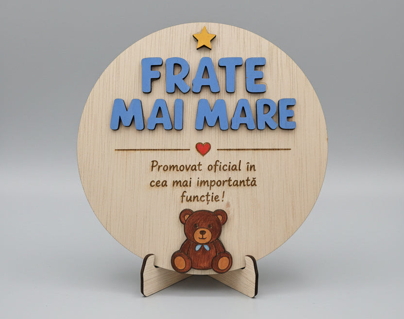 Plachetă decorativă personalizată din lemn – Frate Mai Mare💙🧸
