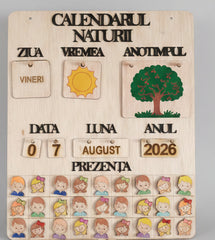 Calendarul Naturii din lemn cu Prezență – Material educațional interactiv pentru grădiniță 🌳☀️